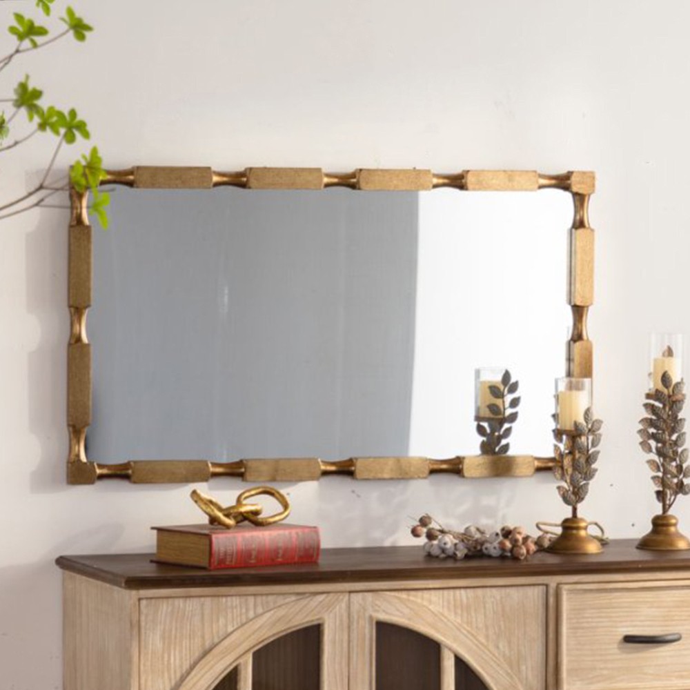 Gold Bamboo Style Rectangular Wall Mirror Gold Textured Solid Wood MDF Frame