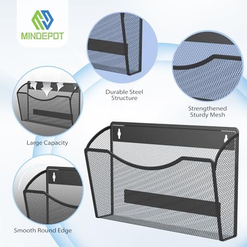 Magnetic Wall File Organizer,Hanging Wall Mounted File 3Pack Magnetic Black