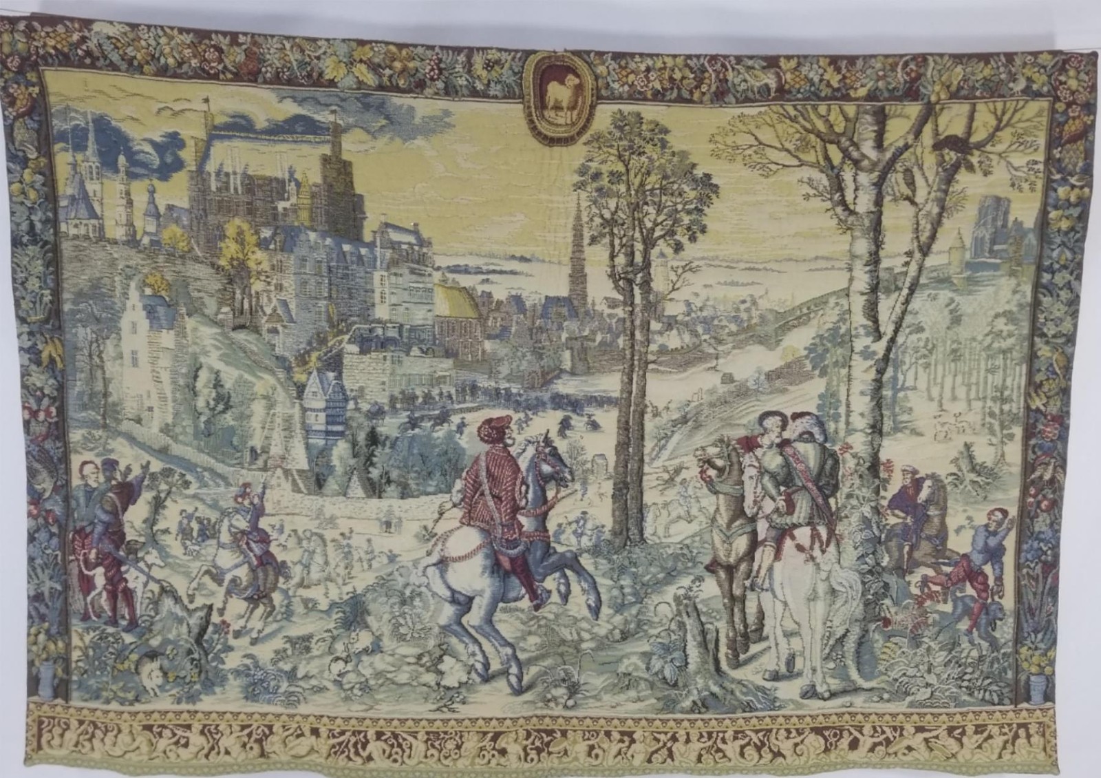 Antique European Medieval Hunting Scene Woven Tapestry 78x55in