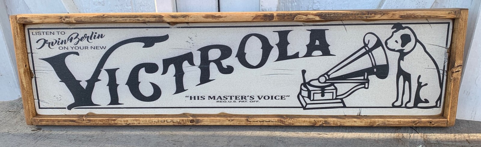 Antique Style Wood Victrola Phonograph Record Advertising Home Decor Sign 6×24