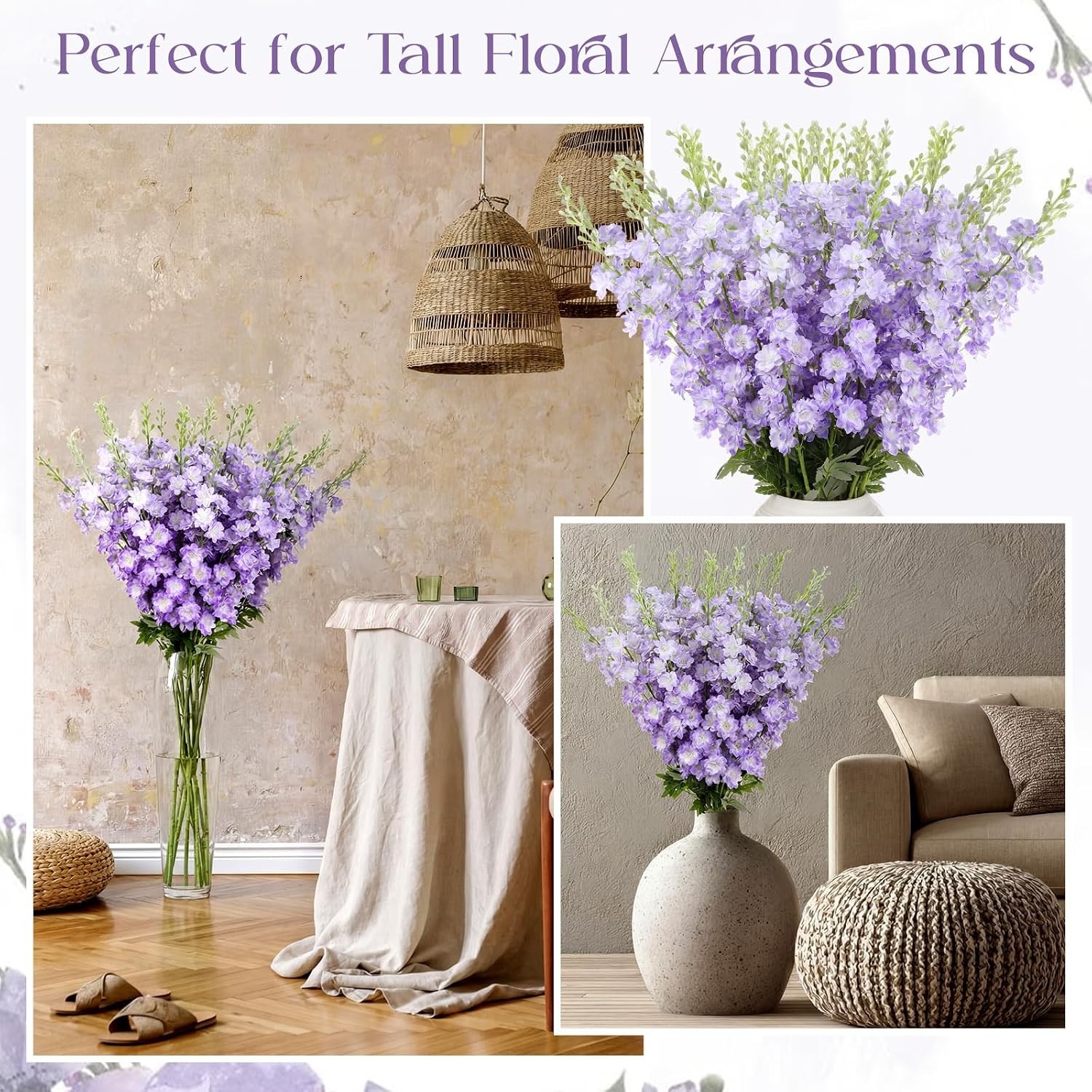 20 Pcs Delphinium Artificial Flowers – 33.5” Long Stem Faux Flower Bulk – Fake