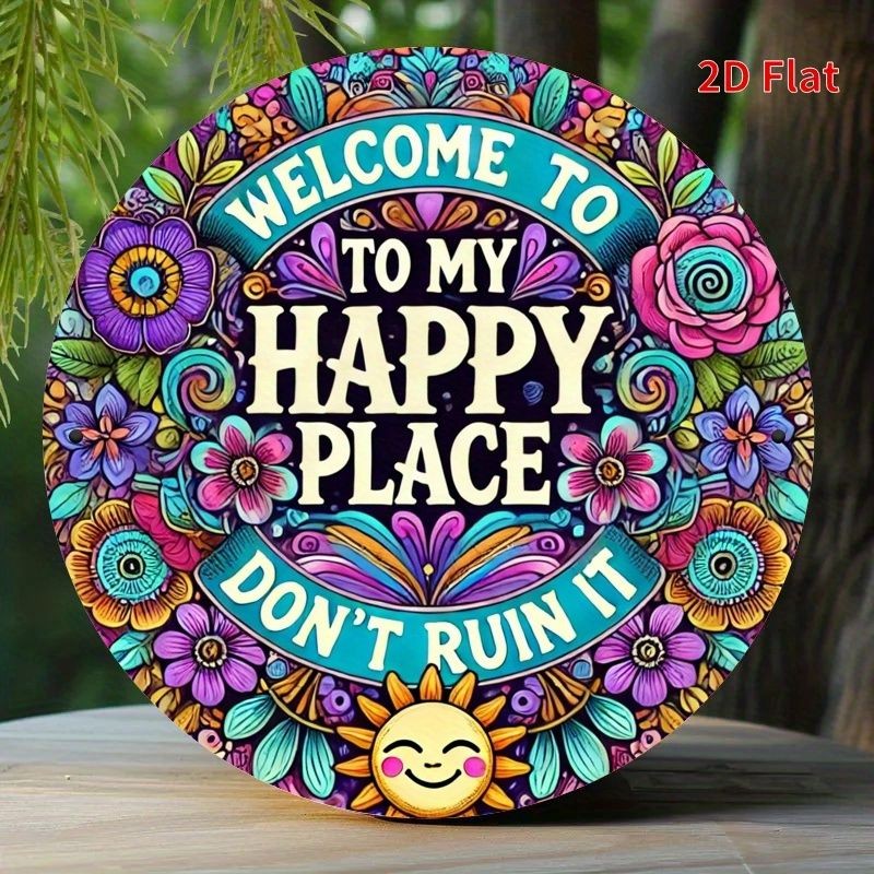 Welcome To My Happy Place Metal Sign Boho Floral Wall Decoration For Patio Porch
