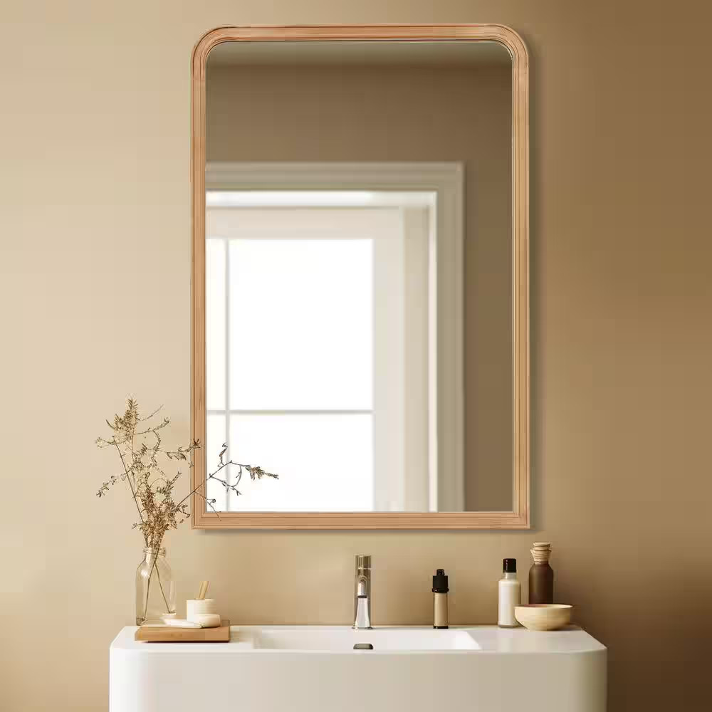 24 In. W X 36 In. H Rectangle Bonnevaux Natural Pine Wood Finish Wall Mirror – R