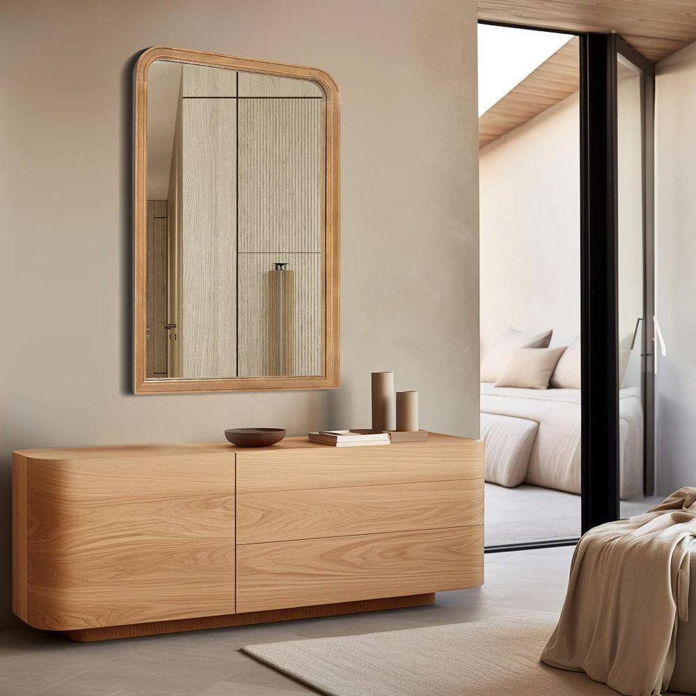 24 In. W X 36 In. H Rectangle Bonnevaux Natural Pine Wood Finish Wall Mirror – R