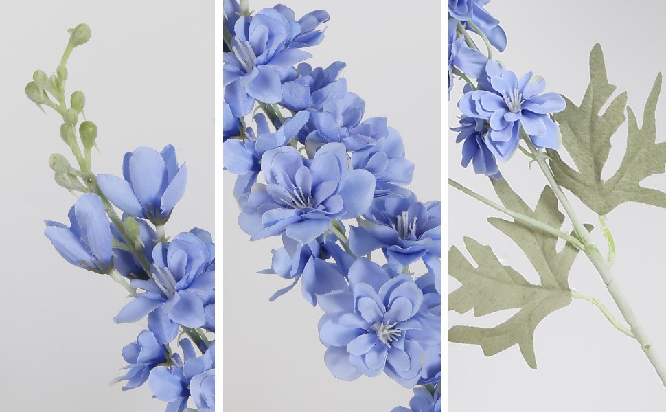 8PCS Blue Delphinium Artificial Flowers Larkspur Fake Flowers 33.5in Long Stem