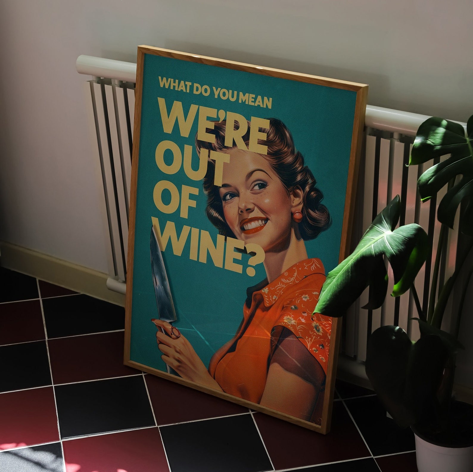 Funny Wine Poster Retro Kitchen Wall Art Vintage Mid Century Humor Bar Decor