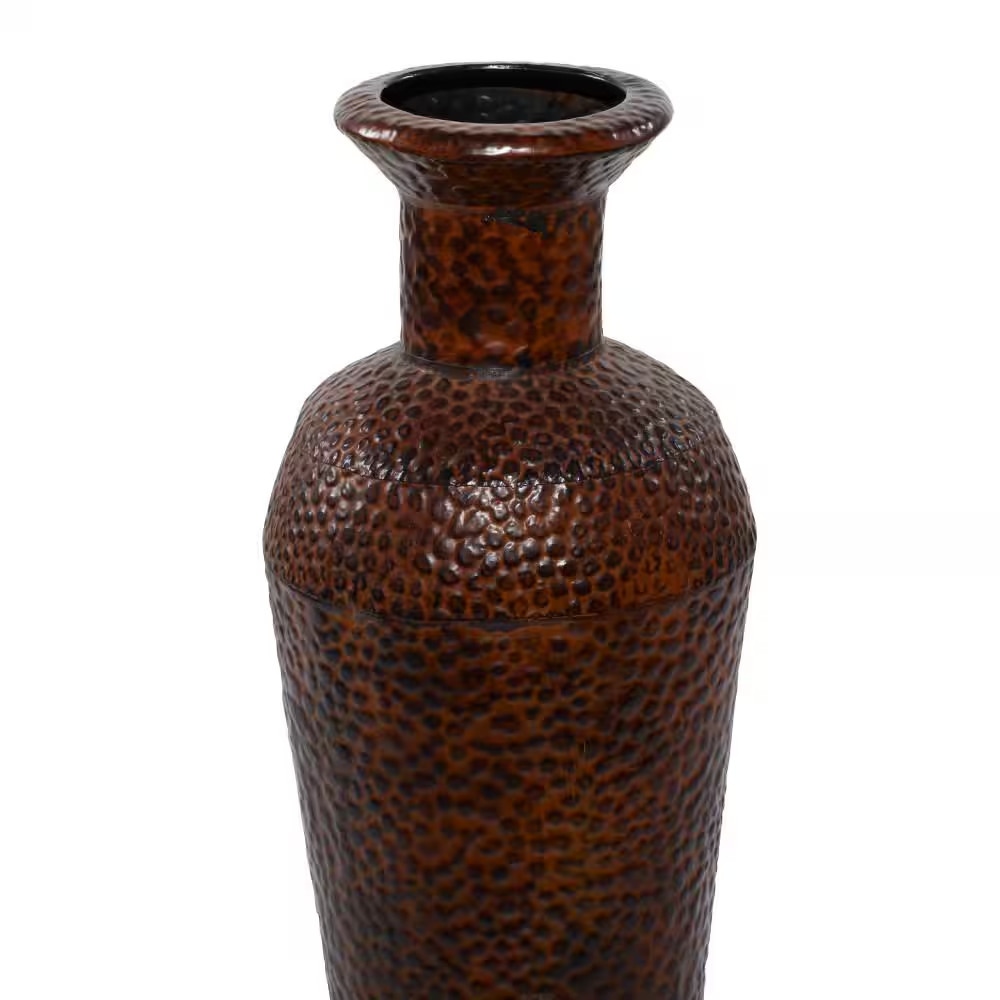 50 In., 35 In., 26 In. Brown Tall Floor Bottleneck Metal Decorative Vase with Bu