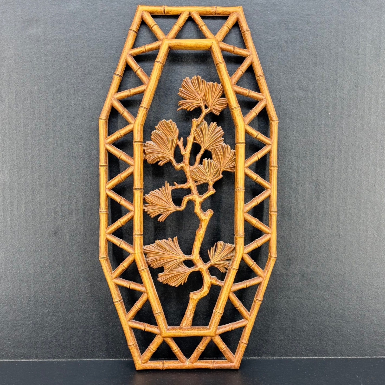 Homco Wall Plaque Faux Bamboo Pine Branch Syroco MCM Chinoiserie 7412 Asian