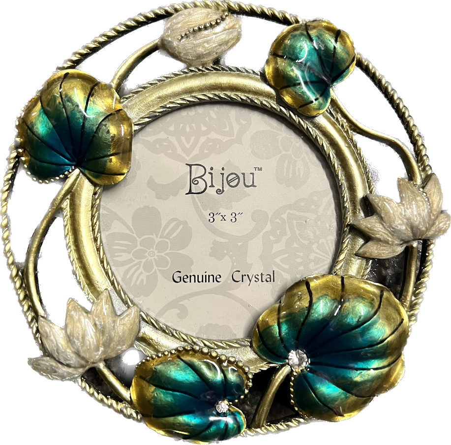 BIJOU™ Genuine Crystal Enamel Leaf & Shells Round Picture FRAME 3″x3″ Photo