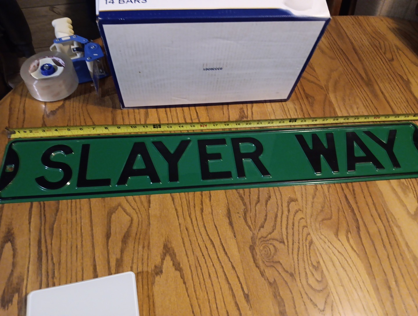 36 In Metal Sign. SLAYER WAY.GREEN WITH BLACK LETTERS