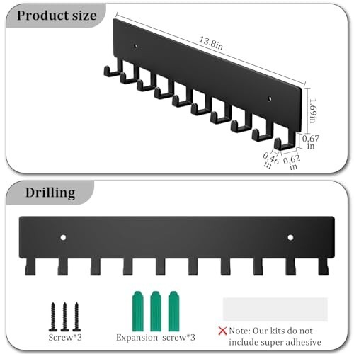 Key Holder for Wall, Key Hooks with 10 Hooks Wall Mounted Key Holder for Hallway