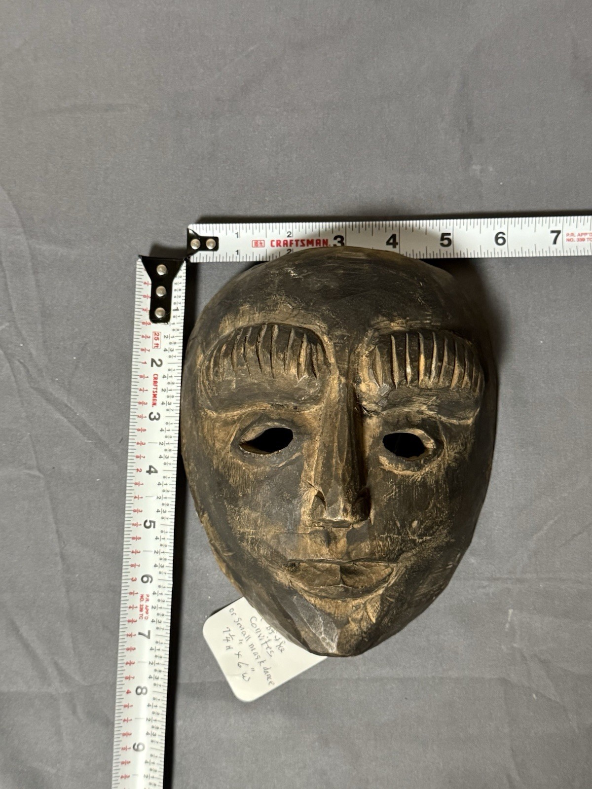 Vintage Hand Carved Wood Mask Primitive Folk Art Tribal Wall Decor 7.5″