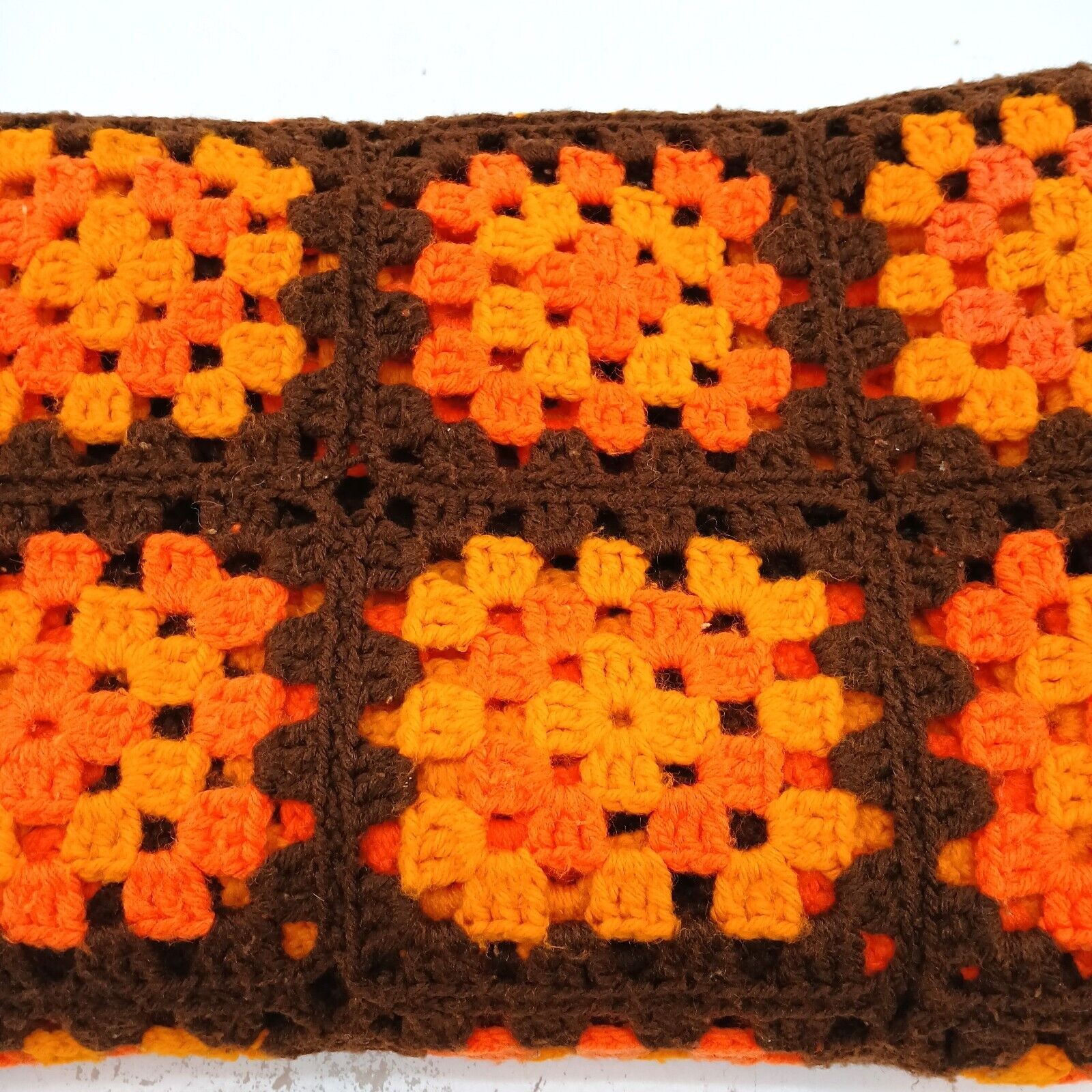 Granny Square Afghan Lap Throw Blanket Brown Yellow Orange Approx. 76”X 41”