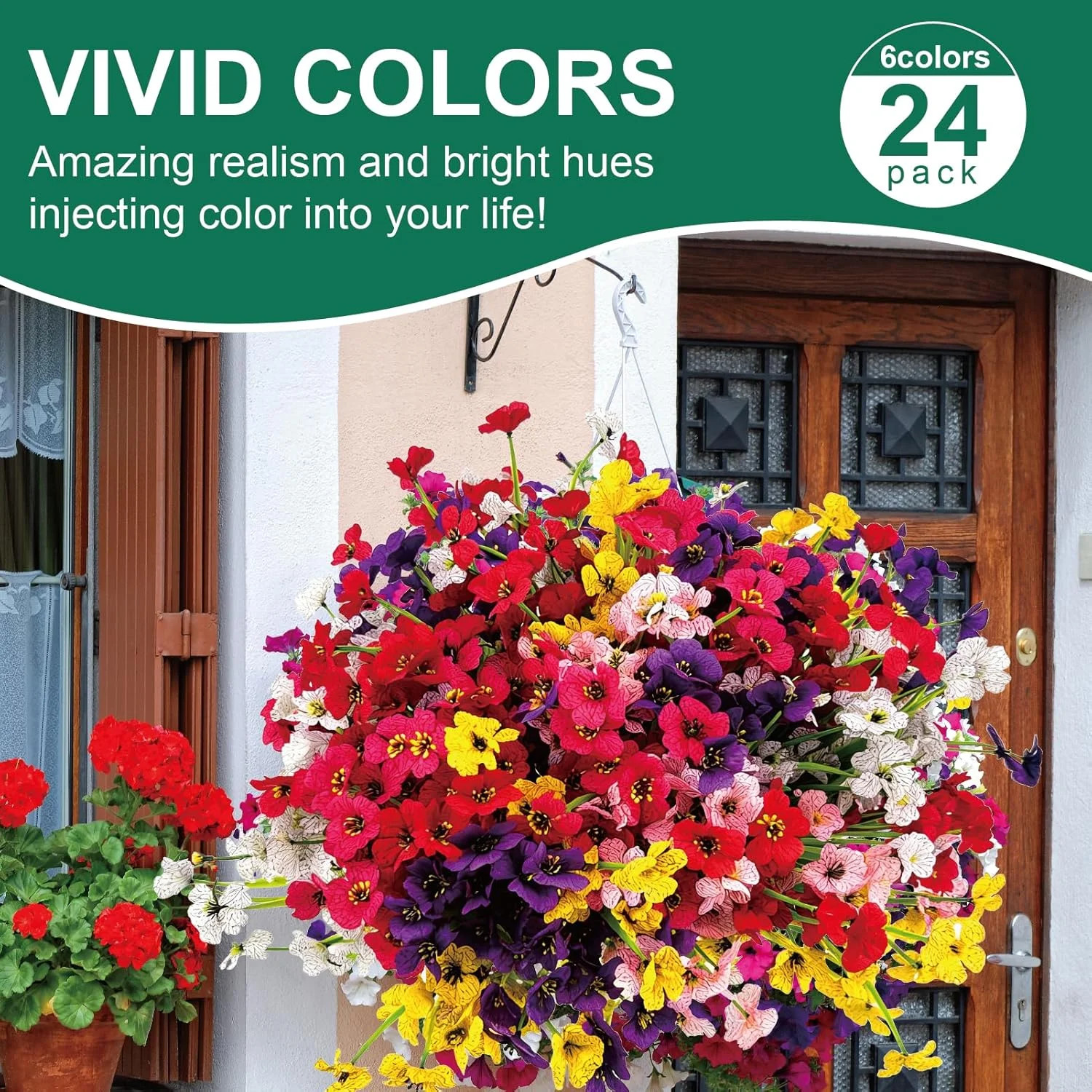 24 Bundles Artificial Flowers for Outdoors Fake Ferns UV Resistant Faux Spring