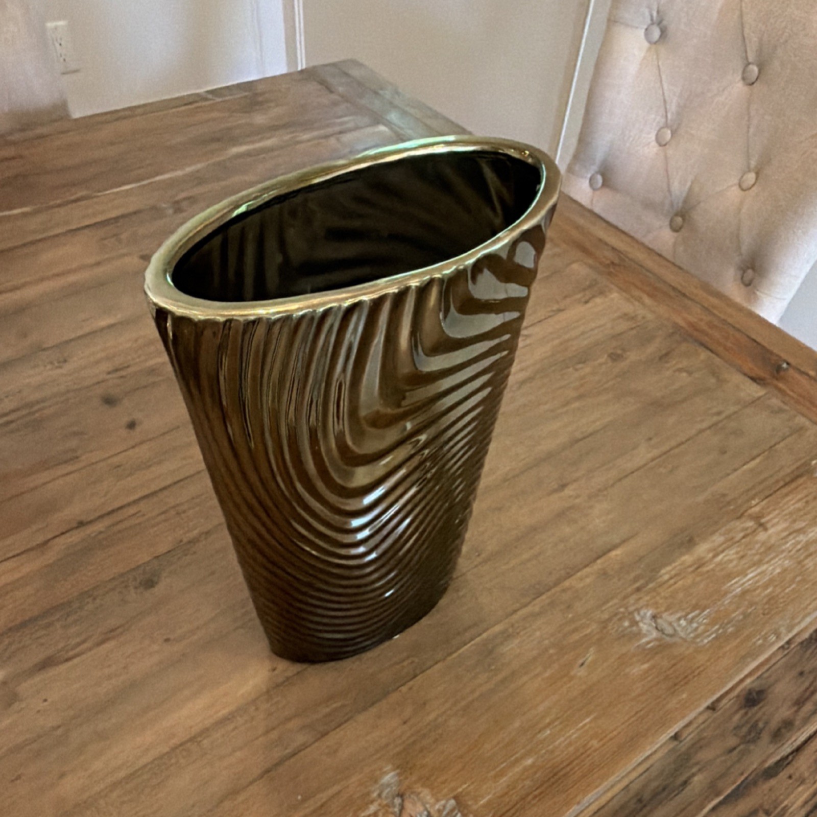 Gold & Black Abstract Pattern Ceramic Vase Asymmetrical Modern Glossy