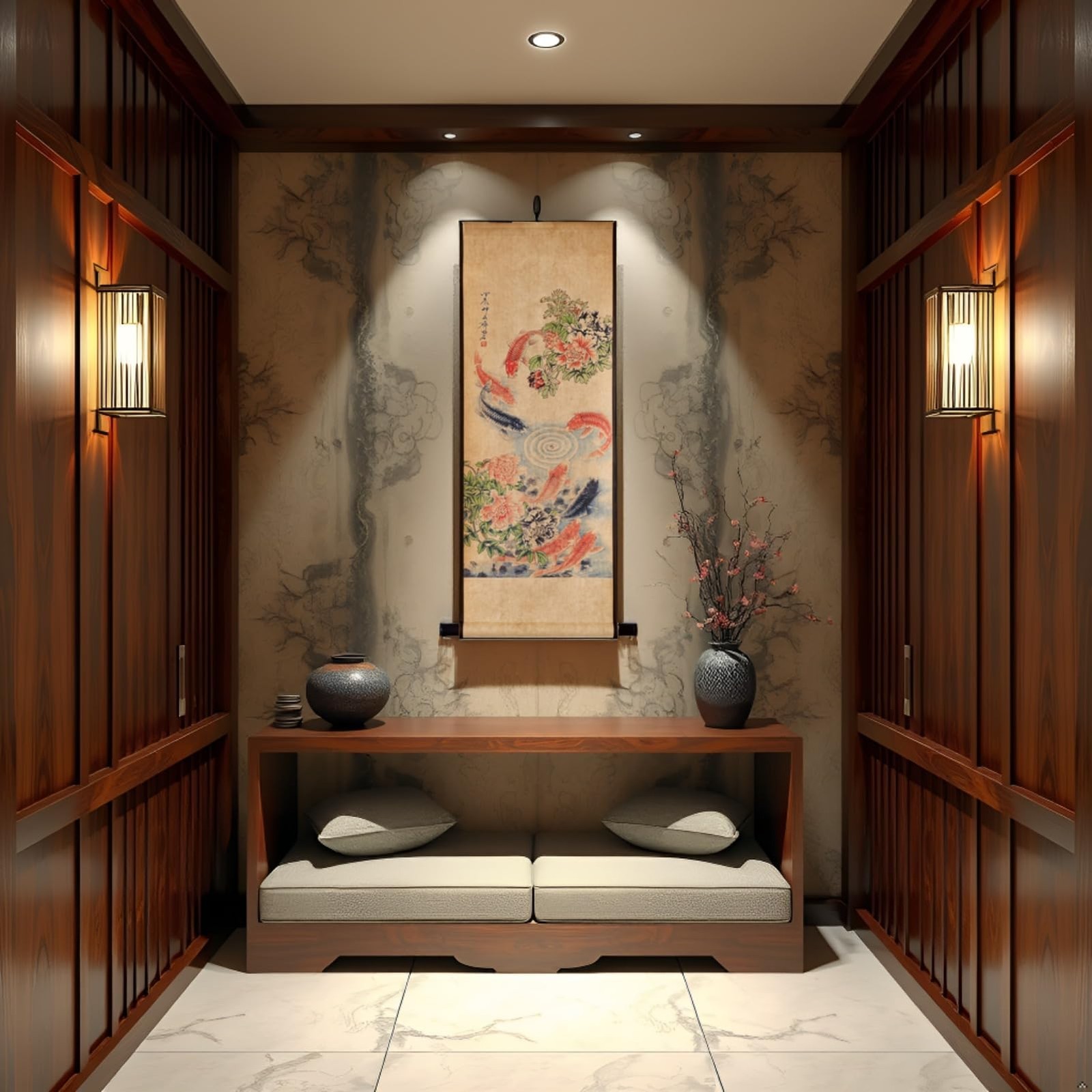 Koi Fish Wall Japanese Art Painting Poster, Feng Shui Yin Yang Paper Wooden B…