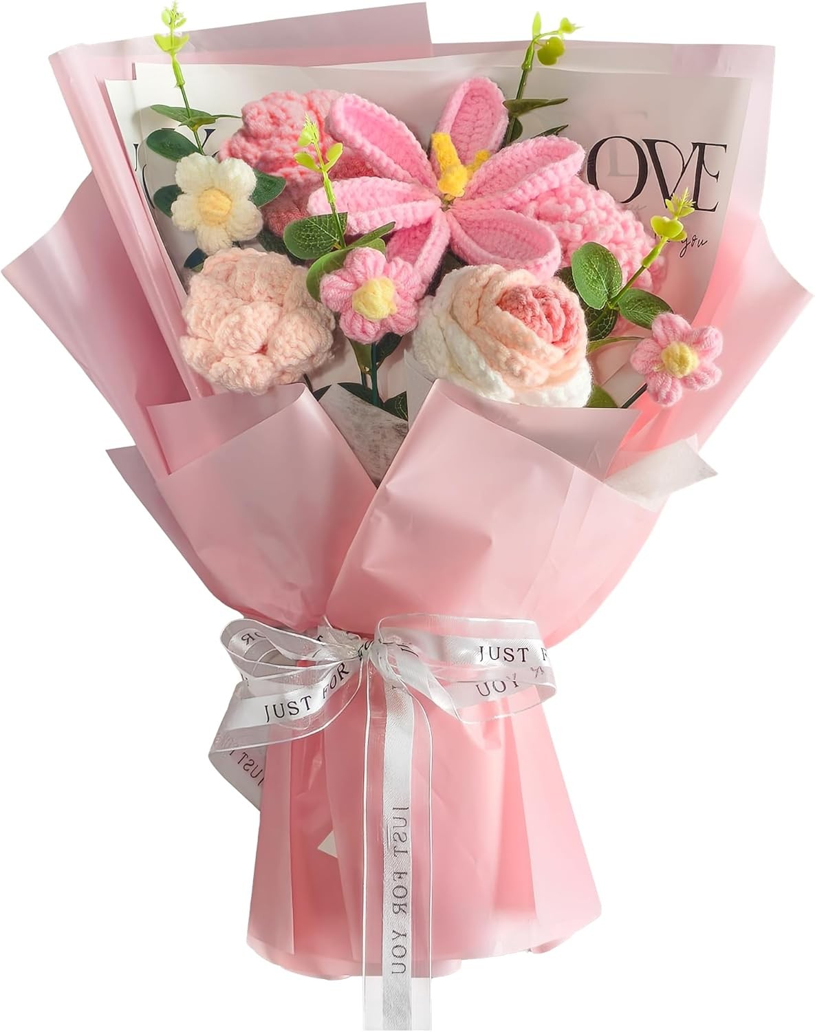 Crochet Flowers Bouquet 8PCS, Handmade Knitted Artificial Crochet Flower Gifts –