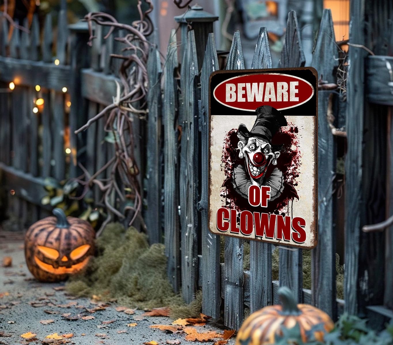 Halloween Signs Clown Decorations Creepy Stuff Scary Decor 12×8 inches, Red