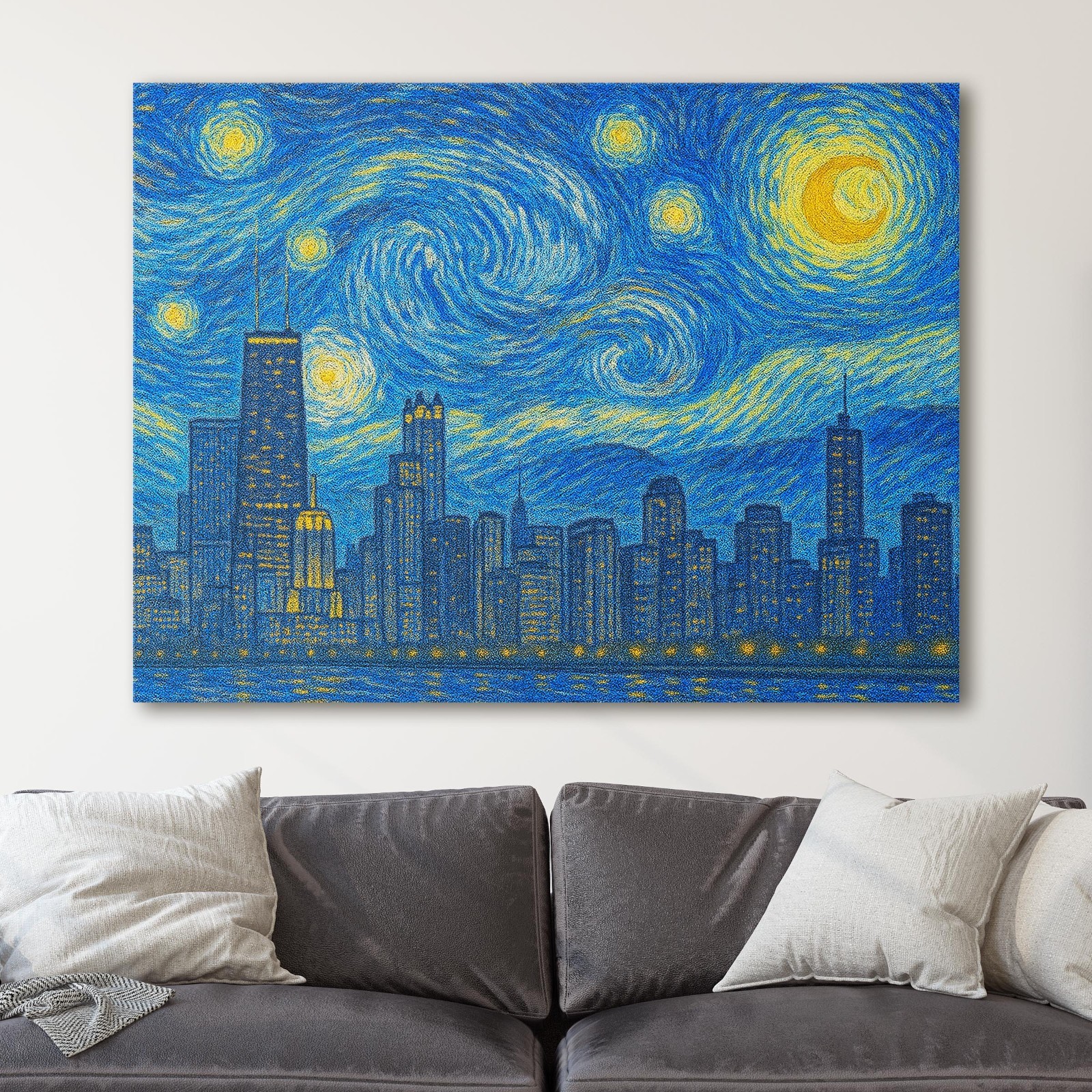 Chicago City Skyline Van Gogh Starry Night USA City Canvas Wall Art Print