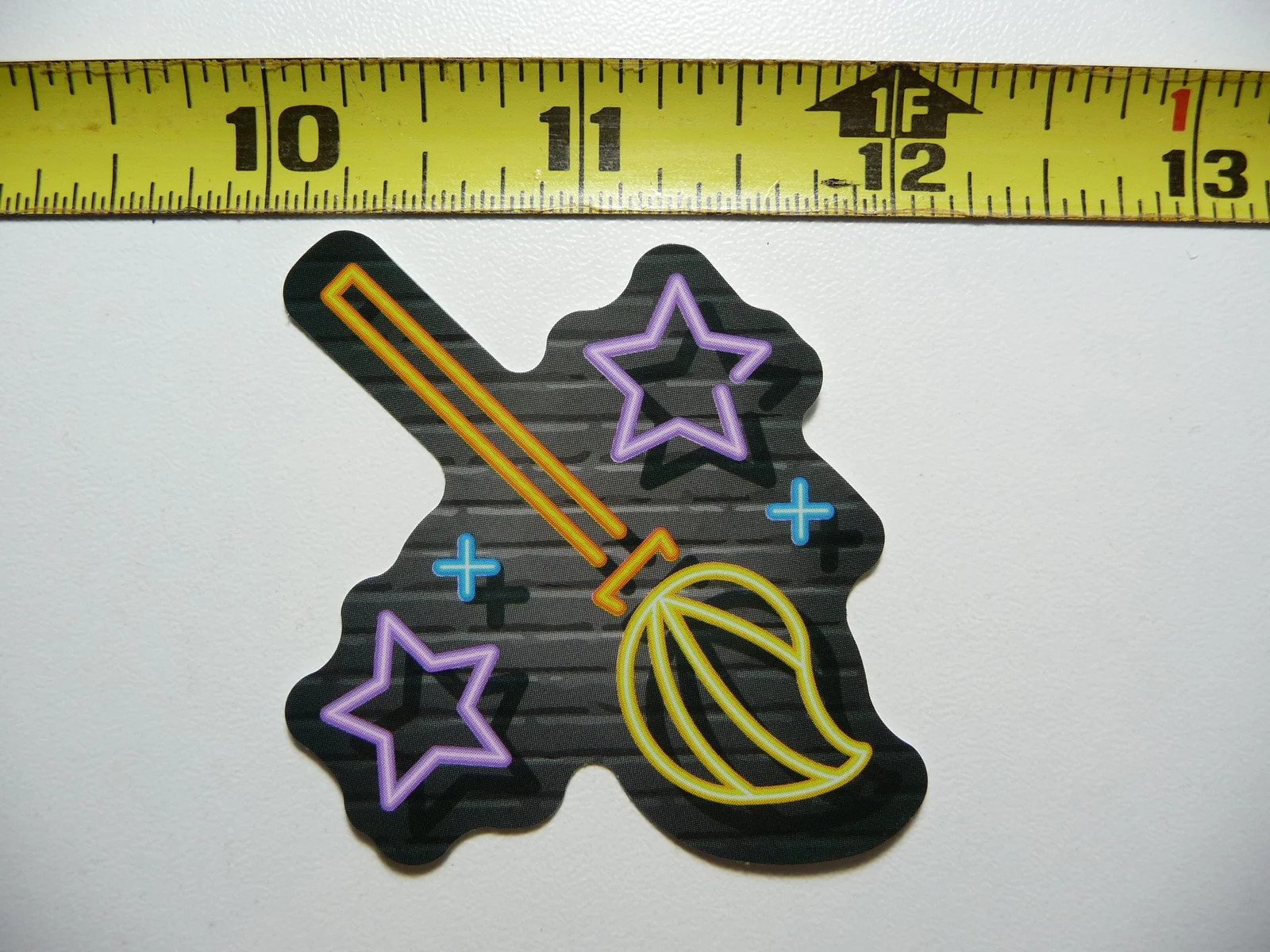 WITCH BROOM HALLOWEEN FLYING SMALL STICKER DECAL NEON STYLE BRIGHT VINYL