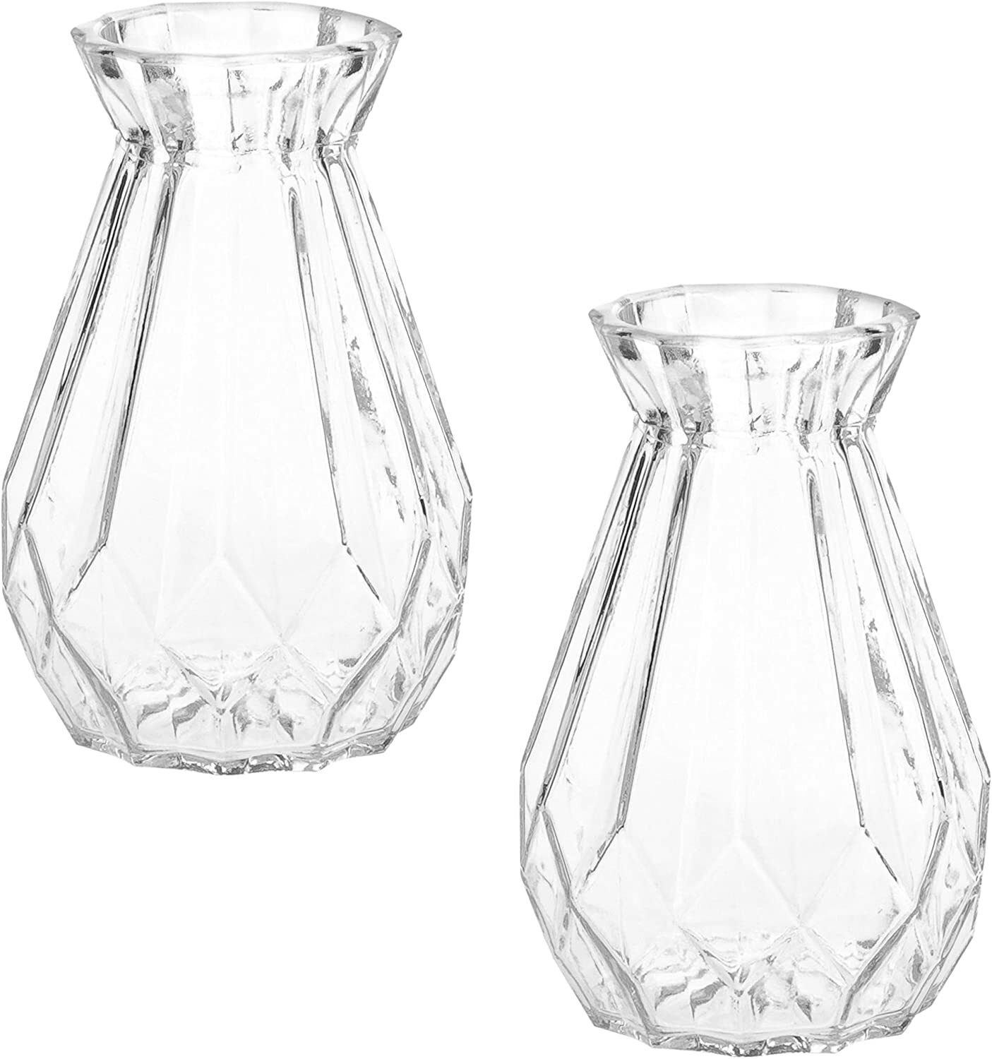 5-Inch Decorative Clear Glass Diamond-Faceted Flower Decorative Vases, Set of 2