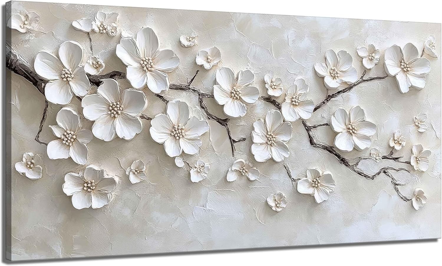 Large White Flower Canvas Wall Art 3D Texture Plant Floral painting Decor Pic…