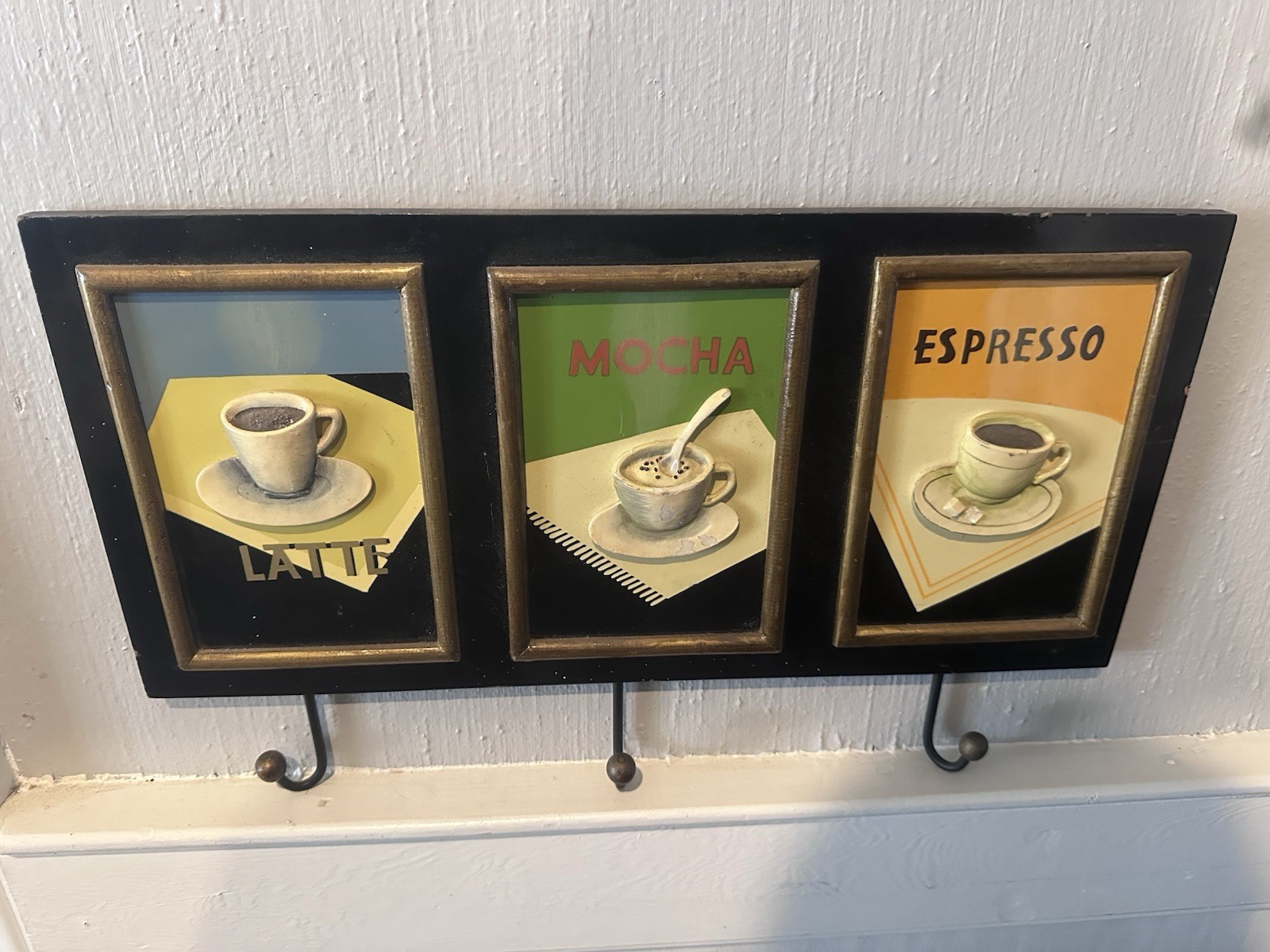 Coffee Wall Plaque Wood Black Gold Multicolor Hanging Decorative Rectangle