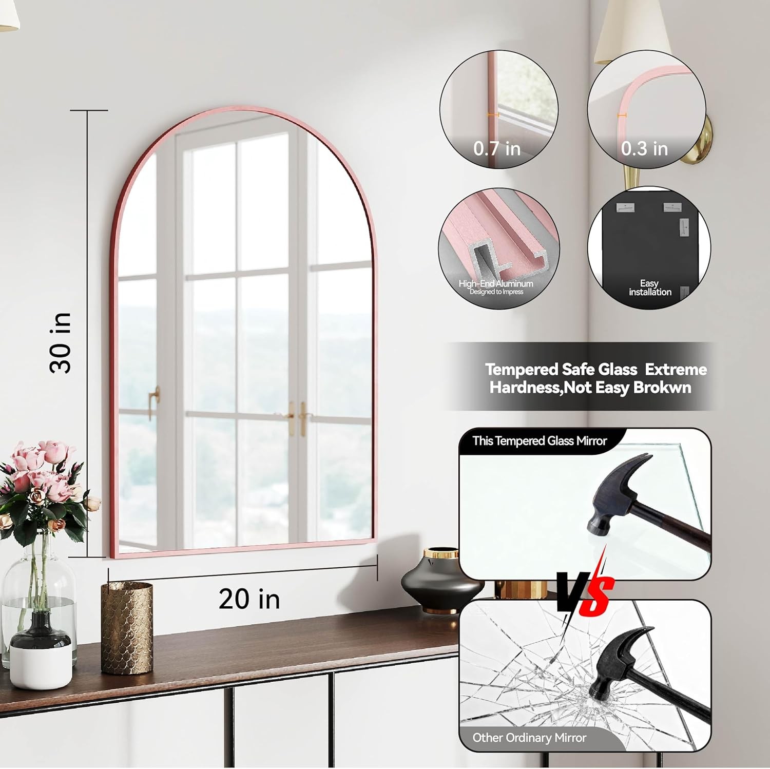 30×20 Arch Mirror Full Length Wall Mounted Hanging or Ast Wall
