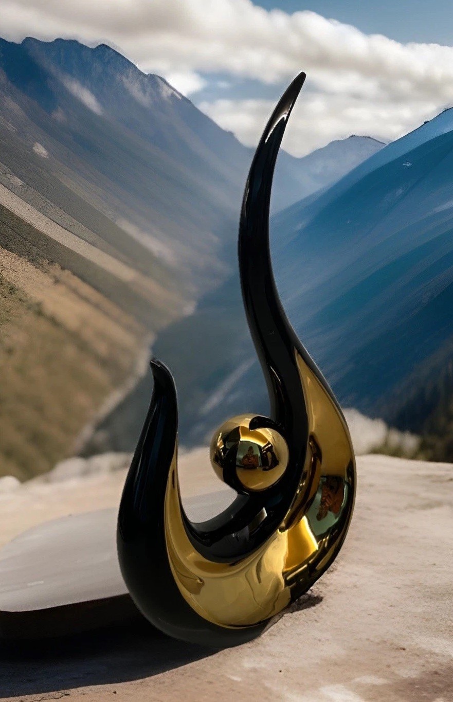 Modern Abstract Ceramic Sculpture Black Gold Polished Home Decor NEW