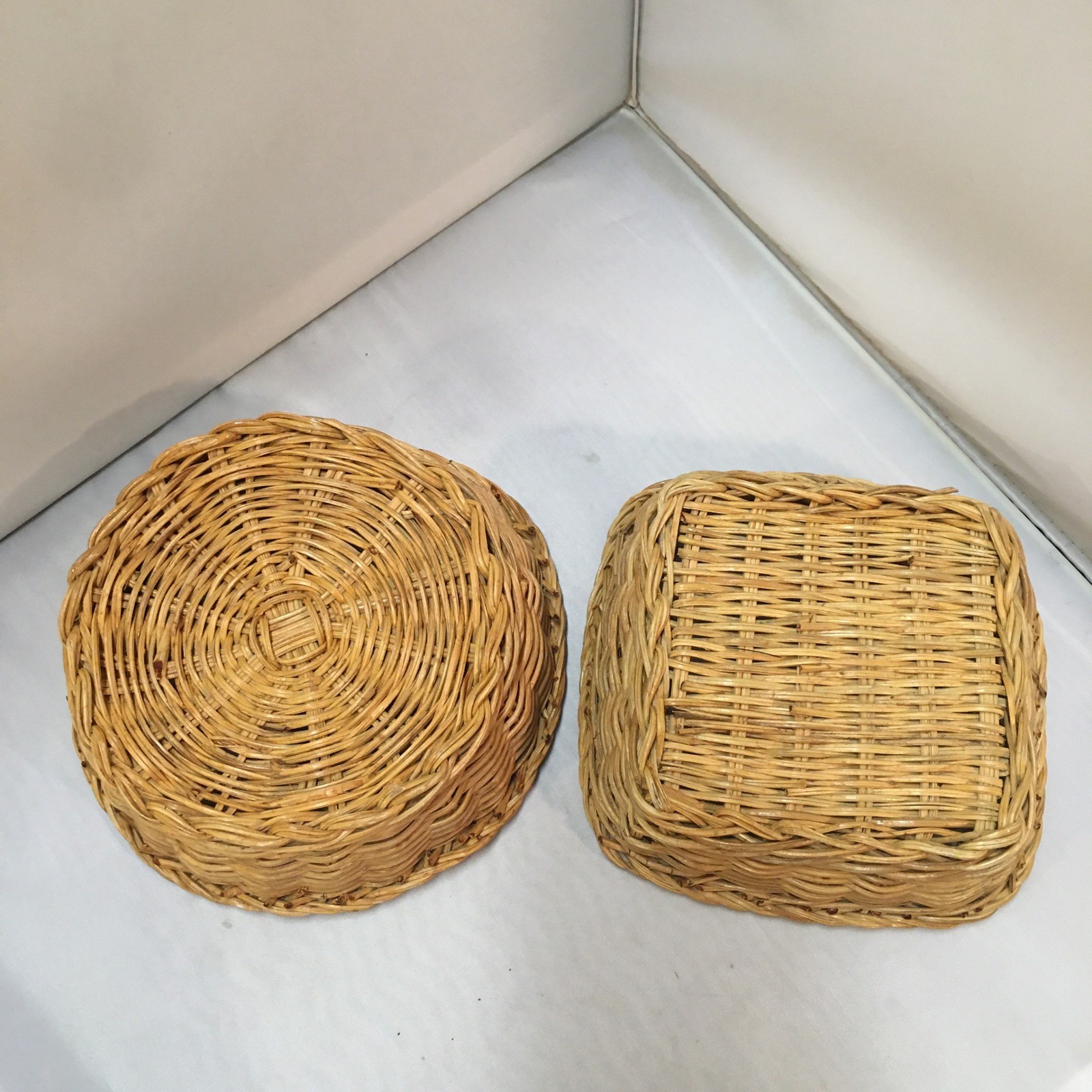 Wicker Basket Set Home Decor Small Tan Round & Square Cottagecore Farmhouse Boho
