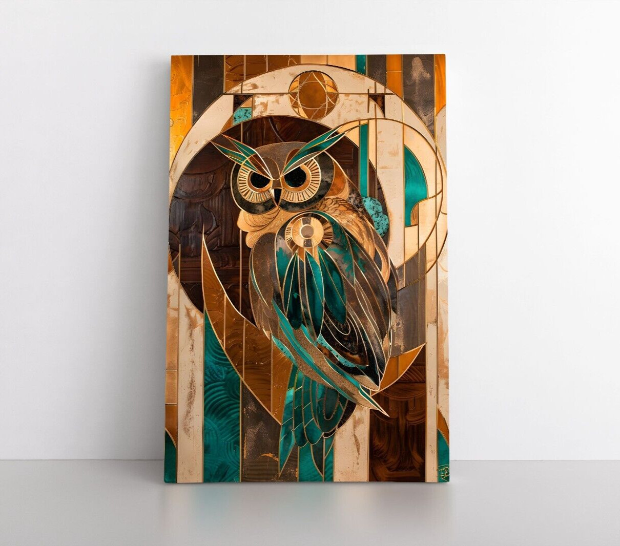 Owl Wall Art Print on Canvas Vintage Art Deco Style Animals Wildlife Birds Decor
