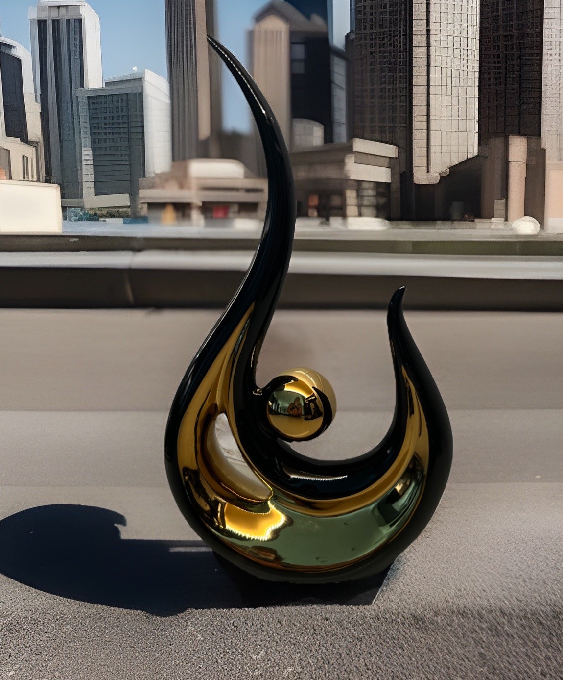 Modern Abstract Ceramic Sculpture Black Gold Polished Home Decor NEW