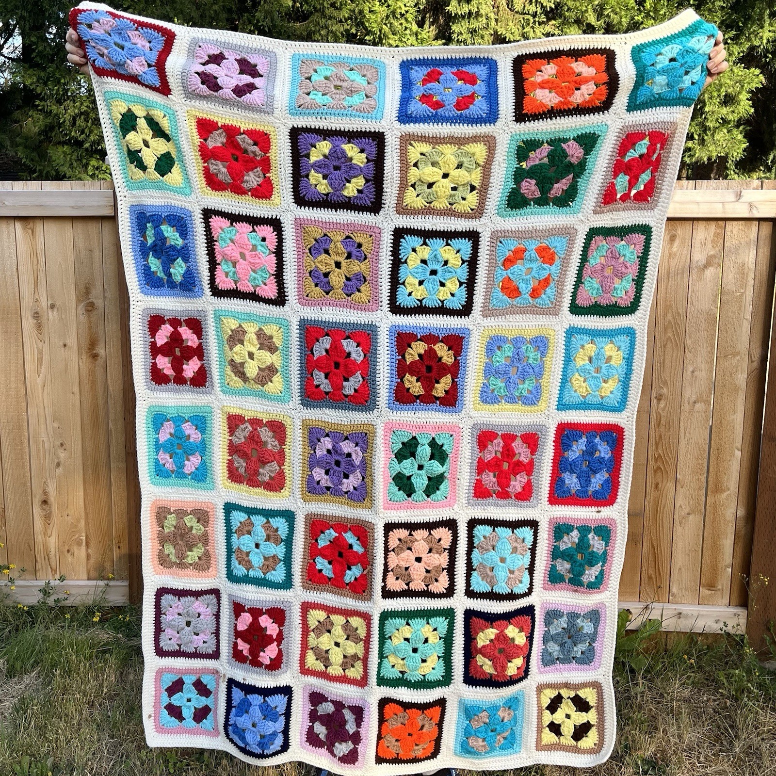 Handmade Crochet Granny Square Afghan Throw Blanket 52×72 Multicolor Floral