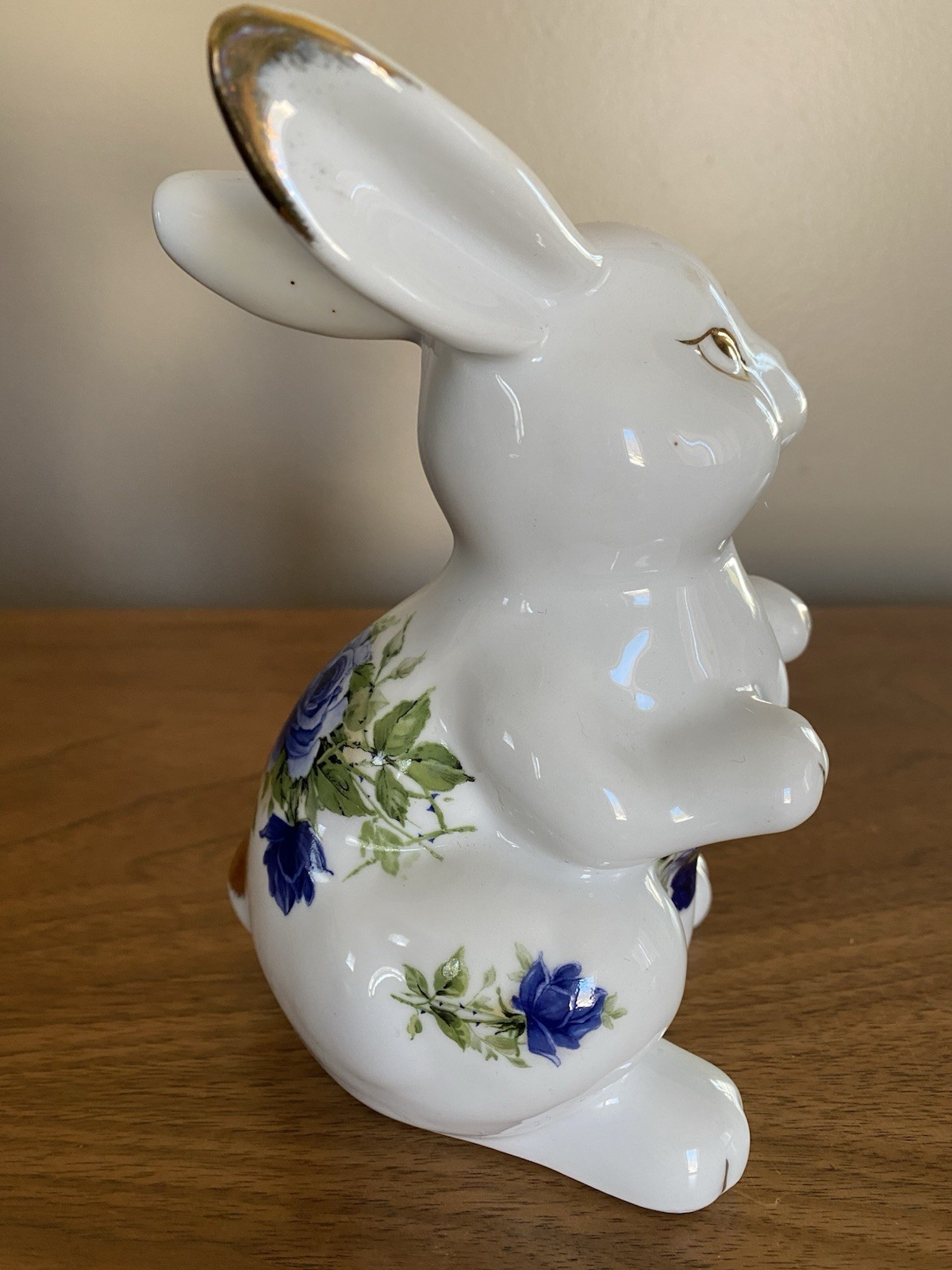 Adorable Formalities Baum Bros Porcelain Blue Rose Bunny Rabbit 6.5″ Tall Easter