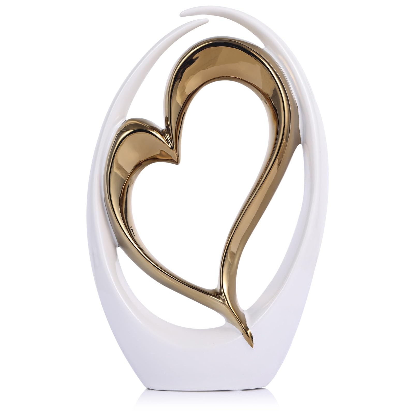White and Gold Ceramic Statues, Abstract Heart Sculptures for Bedroom Decor, …