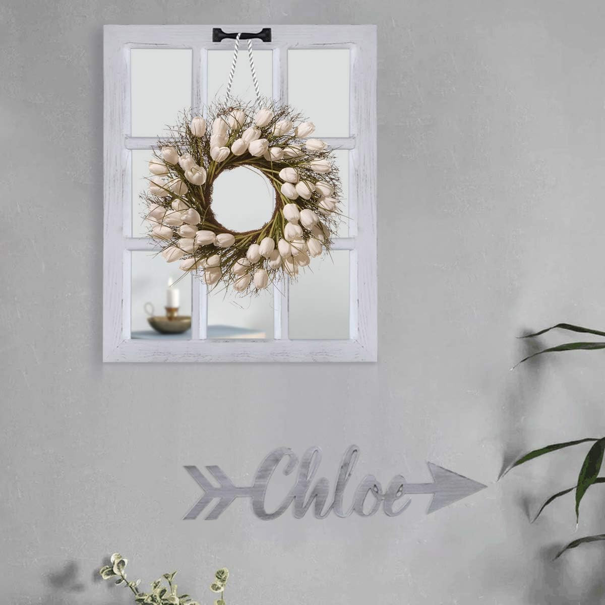 Decorative Wall Mirror-Distressed Wood Windowpane Mirror- Farmhouse Mirrors for
