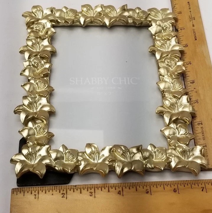 Authentic Shabby Chic 1989 Gold Flowers Rectangular Picture Frame Fits 5 x 7in