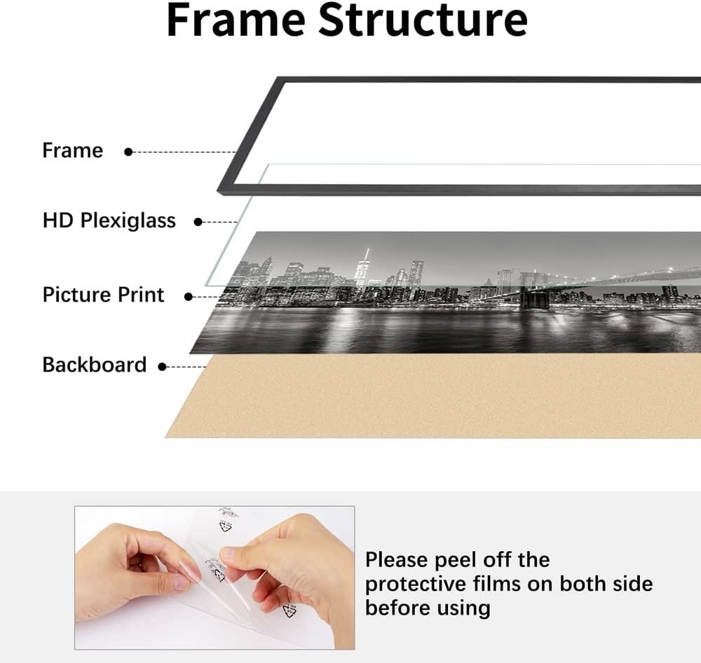 8X16 Picture Frame Black, Panoramic Picture Frame for Wall Decoration, Classic B