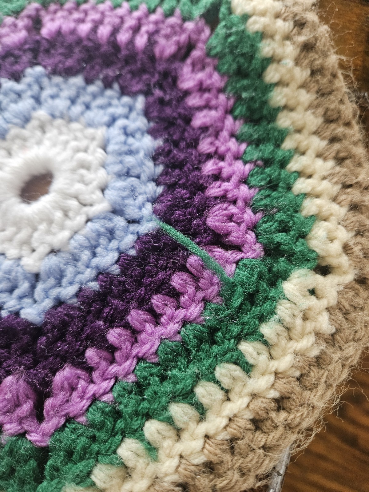 Vintage Hexagon Granny Square Crocheted Afghan Blanket Colorful Yarn Handmade