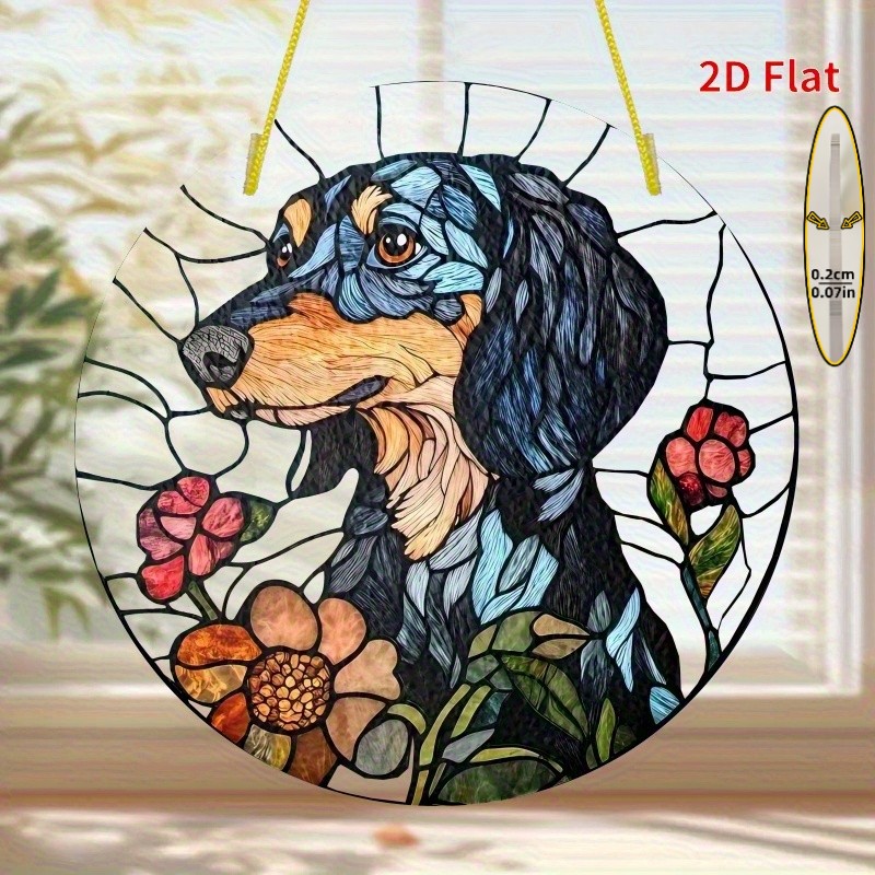Colorful Dachshund Flower Acrylic Suncatcher Dog Mom Home Wall Decoration Gift