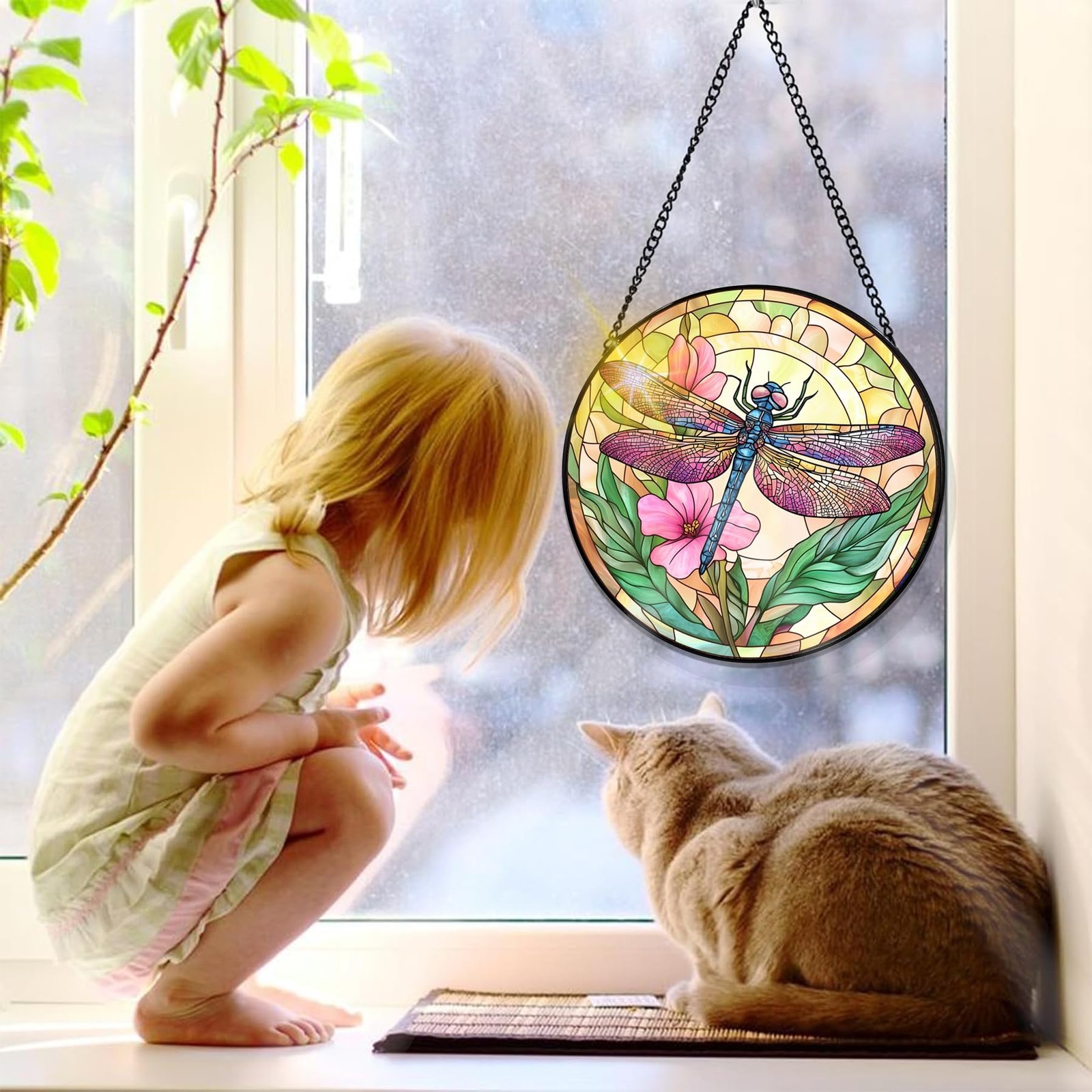 “Dragonfly Stained Glass Suncatcher for Indoor Window or Doorway Decoration”