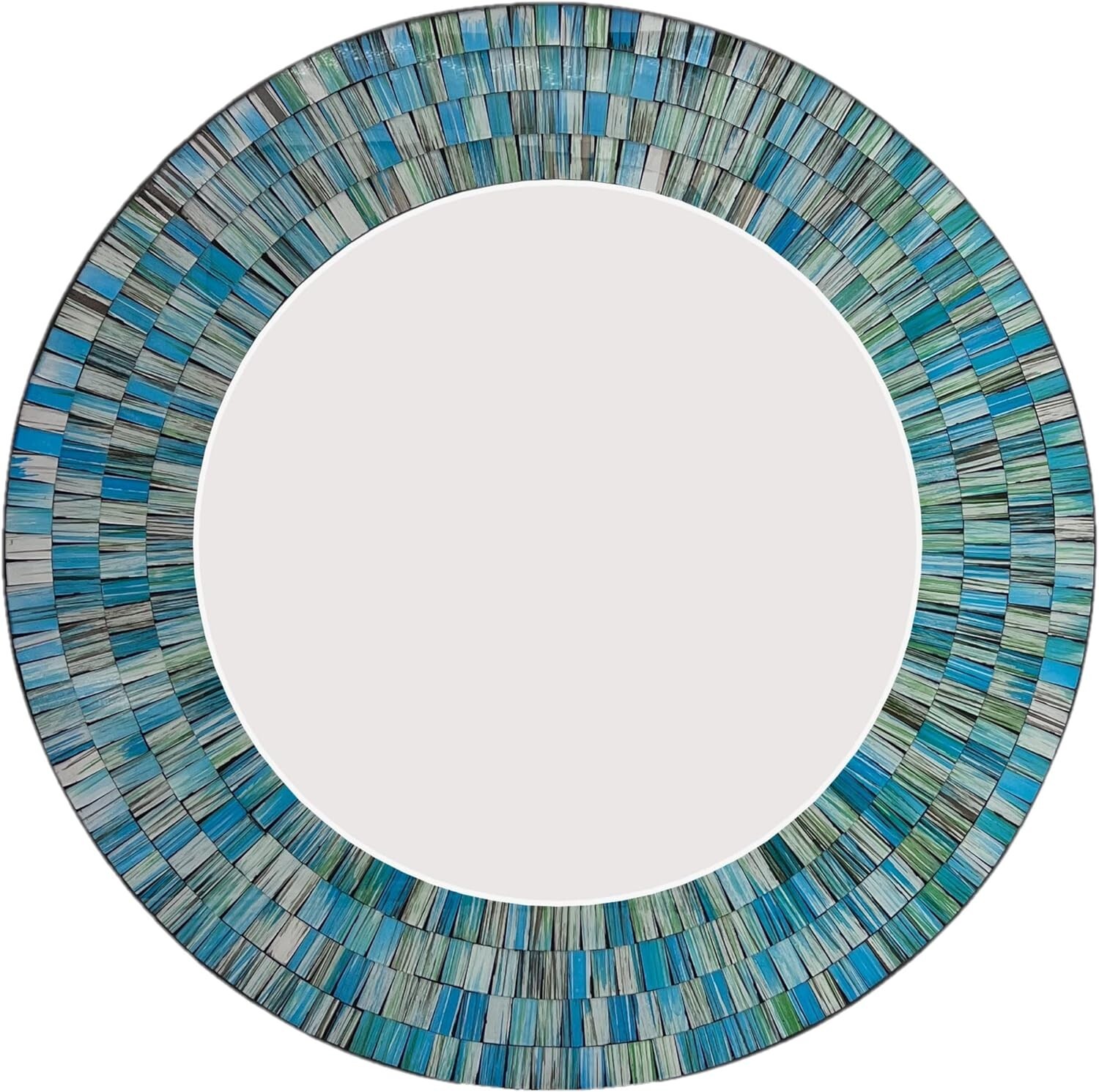 Zorigs – Handcrafted Turquoise Mosaic Mirror, 24″ Round Wall Mirror