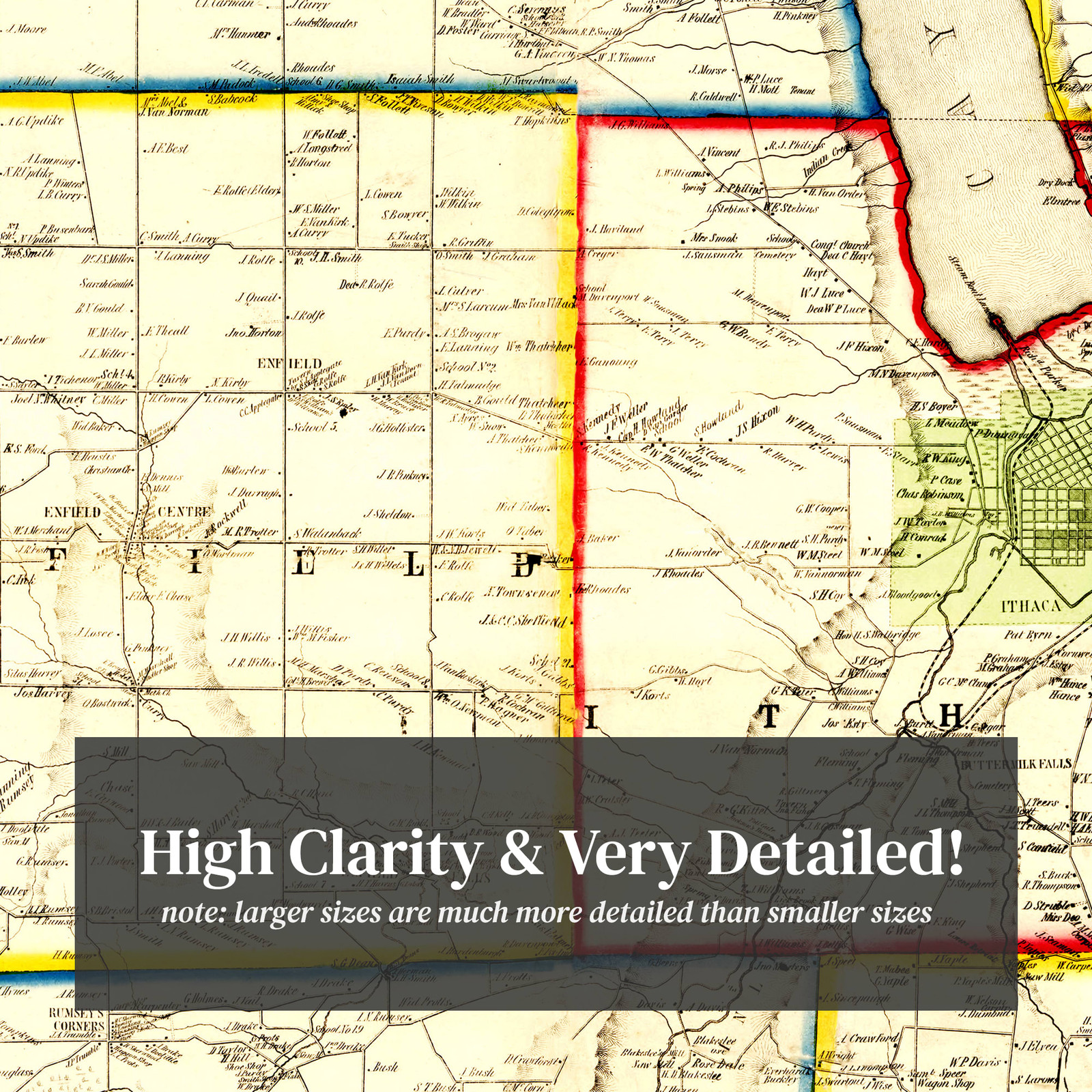 Old Map of Tompkins County, NY 1853 – Vintage New York Art
