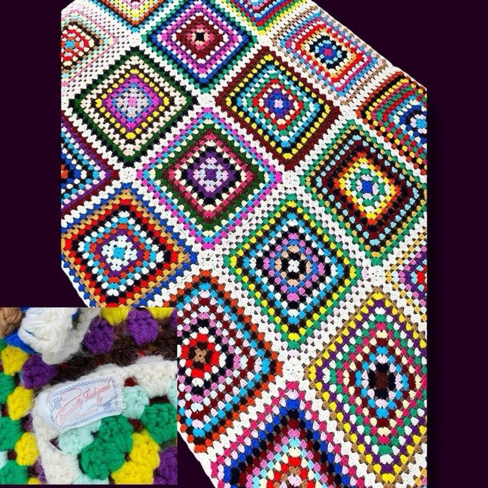 Vintage Handmade Large Colorful Granny Square Crochet Hippie Afghan