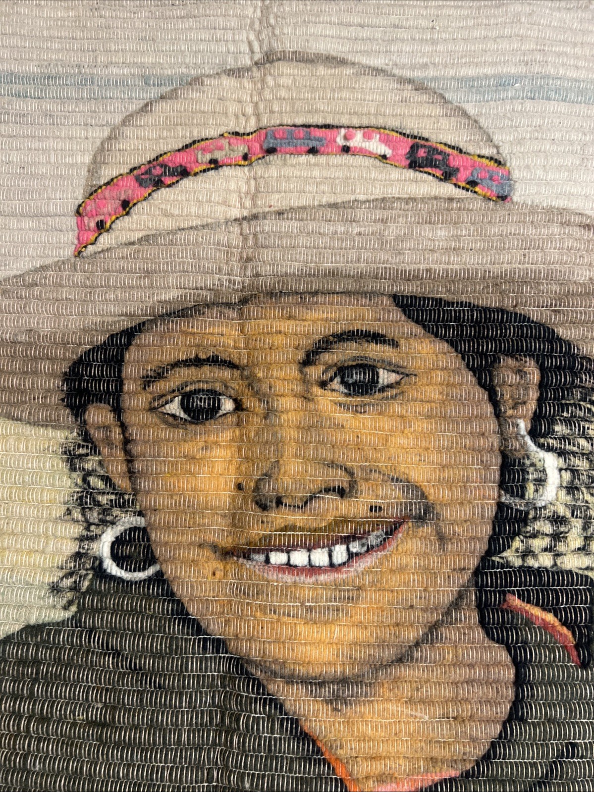 VTG Mid Century Peruvian Folk Woven Wall Tapestry Cultural Art Woman Peru, 49×40