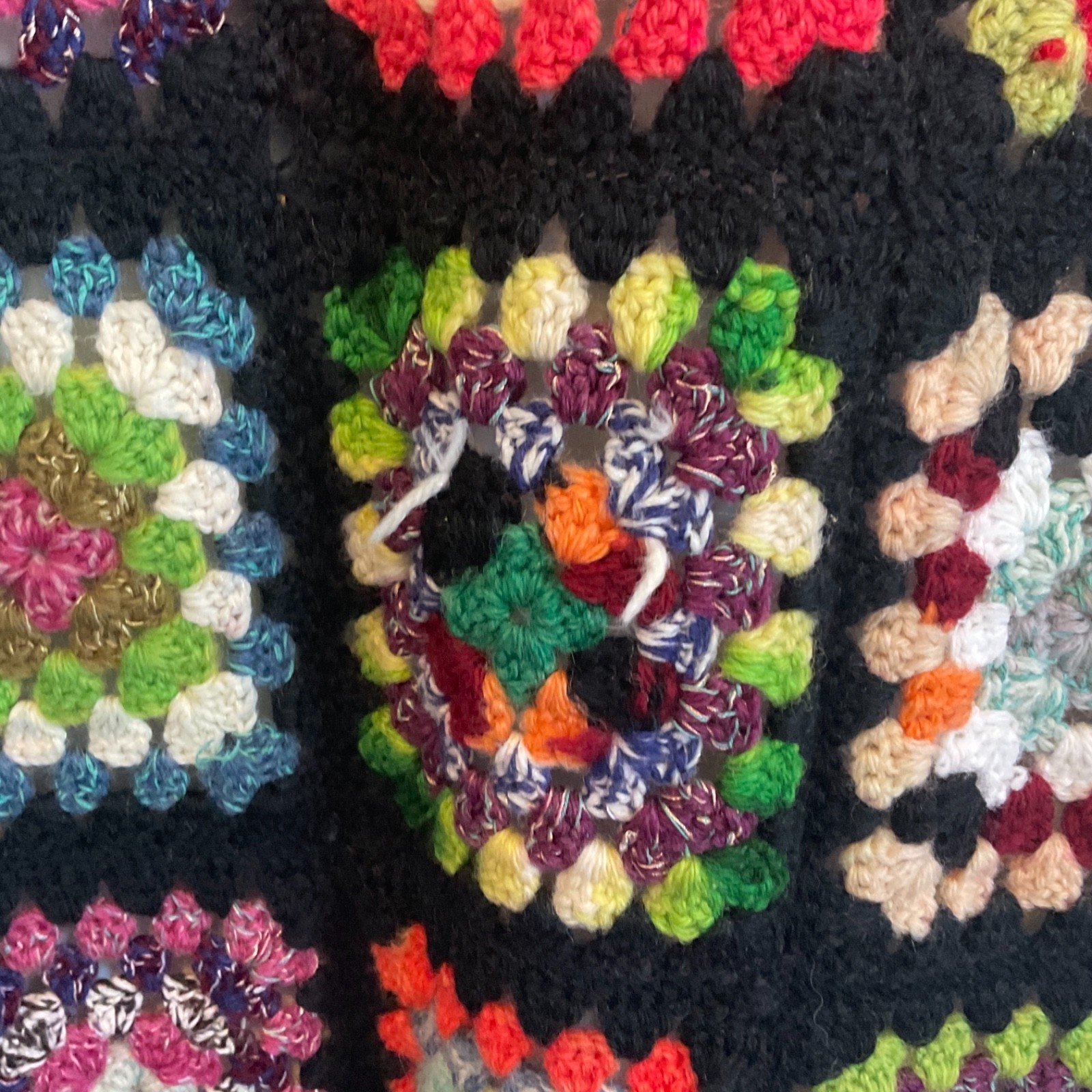 VTG Afghan Crochet Throw Blanket 46×57 Granny Square Handmade Colorful Roseanne