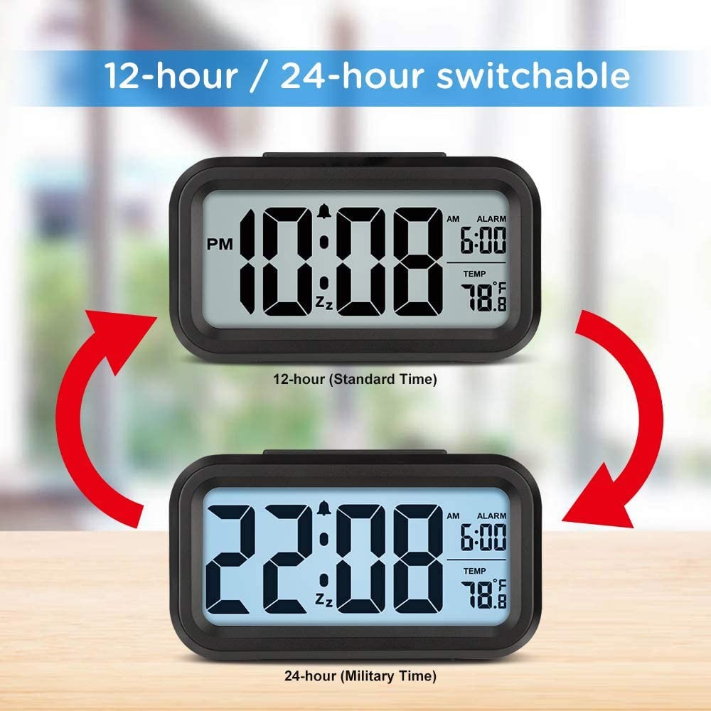 Digital Alarm Clock, Alarm Clock for Bedroom with Night Light, Indoor Tempera…