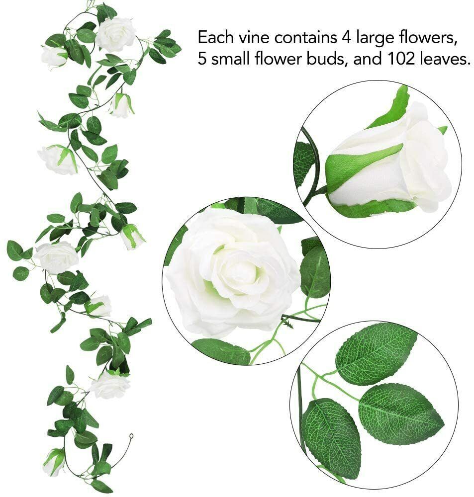 6× Garland Wall Artificial Hanging Rose Flowers Vine 7.5 Ft Wedding Home Decor