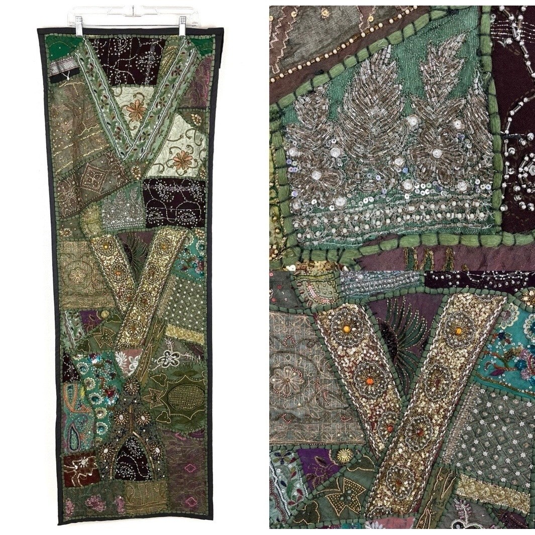 Tapestry Wall Hanging Embroidered Hand Crafted Ethnic Beaded Vintage Wall Décor
