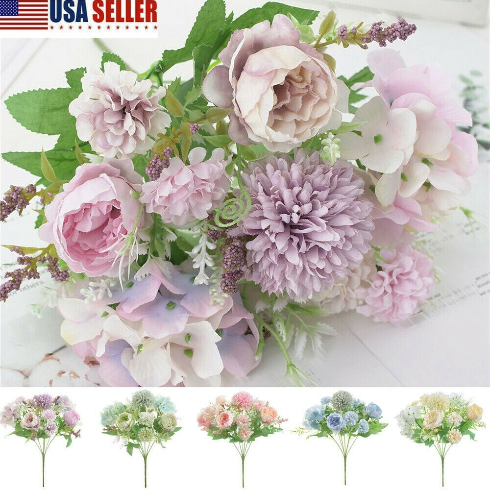 Silk Peony Artificial Fake Flowers Bunch Bouquet Home Wedding Party Decor Hot US